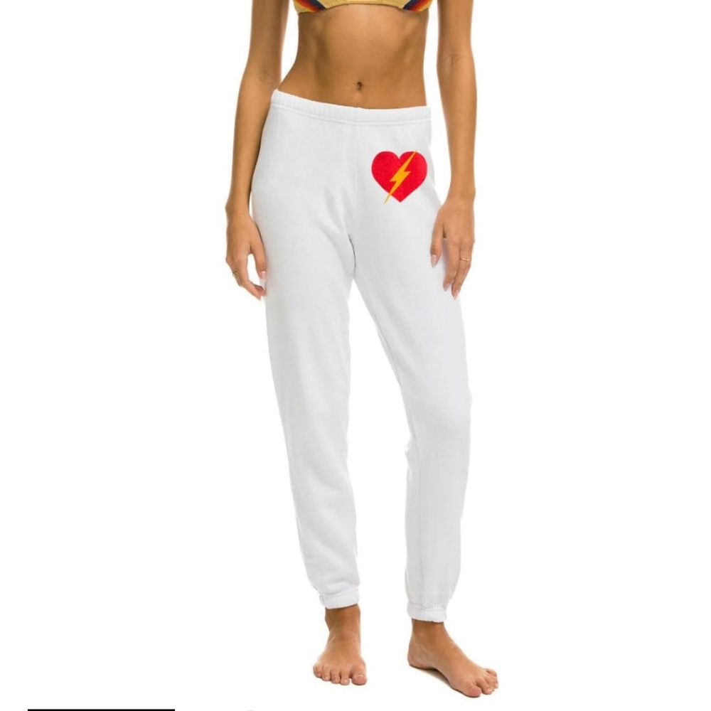 Aviator nation, white bolt heart sweatpants New with the tag size small $178